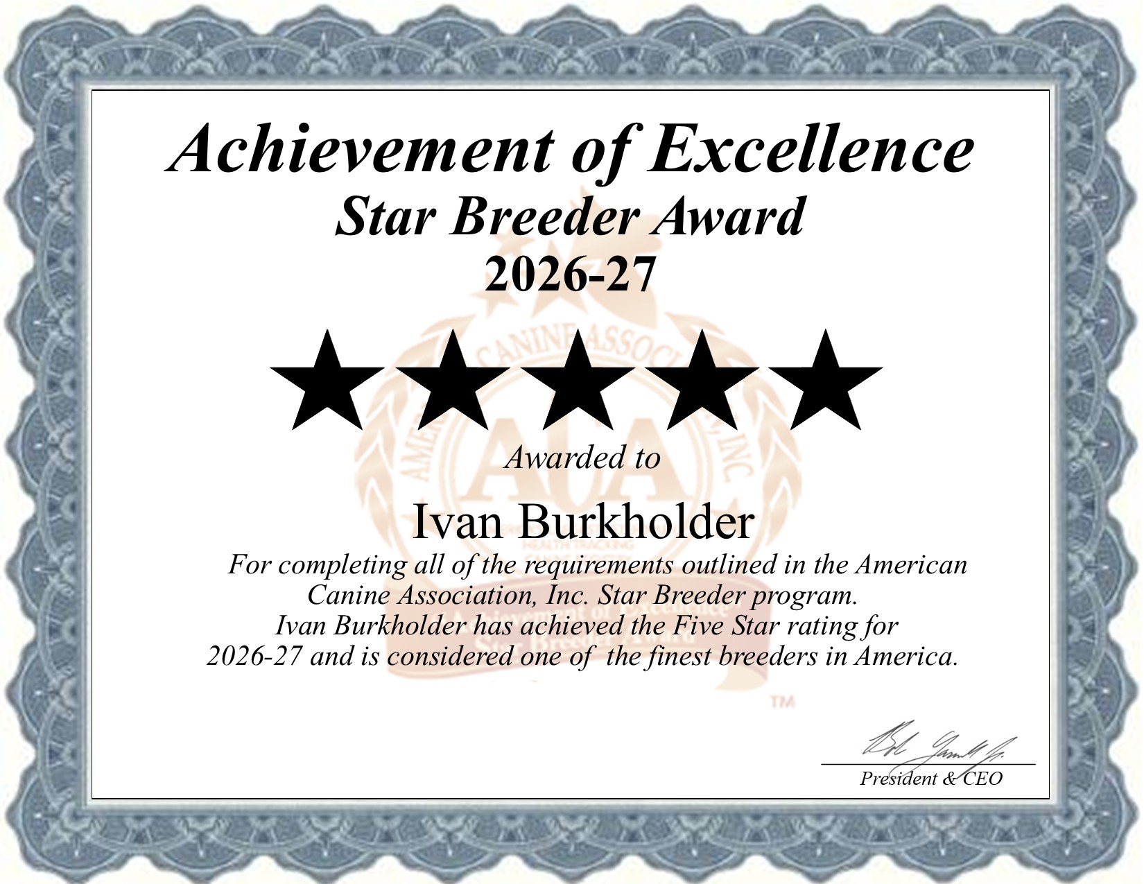 Ivan, Burkholder, dog, breeder, star, certificate, Ivan-Burkholder, Millersburg, OH, Ohio, puppy, dog, kennels, mill, puppymill, usda, 5-star, aca, ica, registered, 